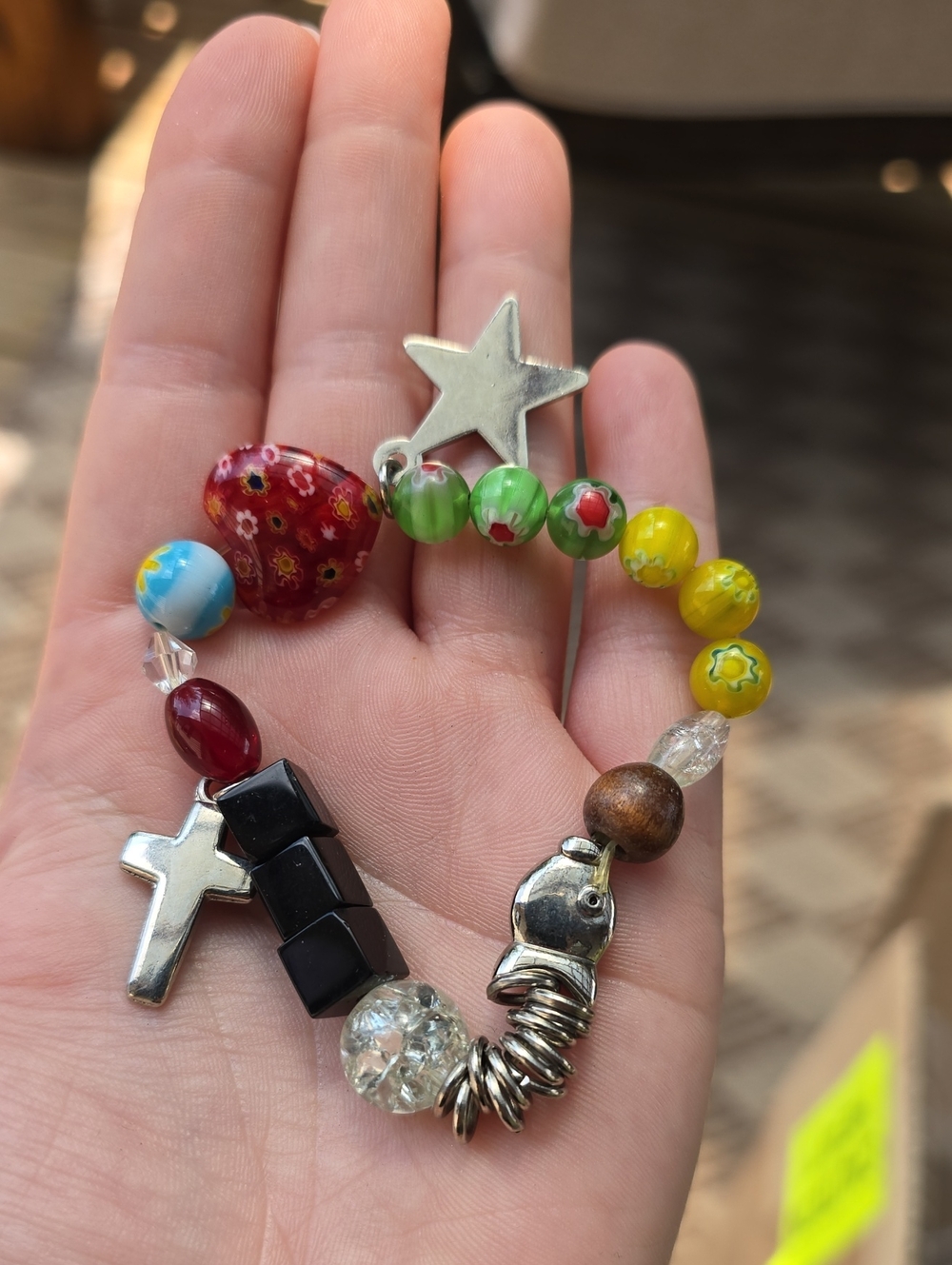 Hand Crafted Multicolor Beaded Star & Cross Bracelet